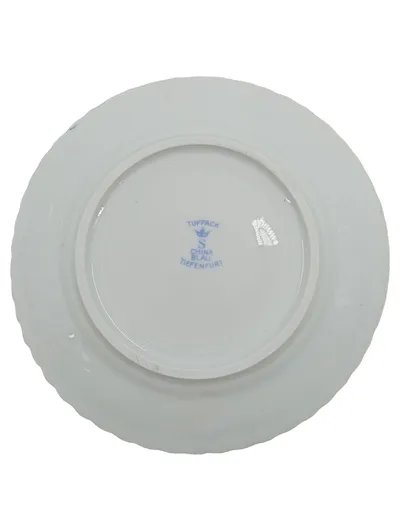 Tuppack Wandteller China Blau Tiefenfurt Blumenmuster Goldrand 17cm