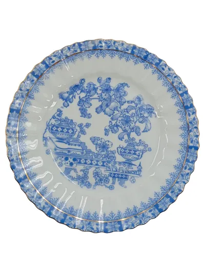 Tuppack Porzellan Teller Blau Weiß Goldrand China Blau Tiefenfurt Vintage