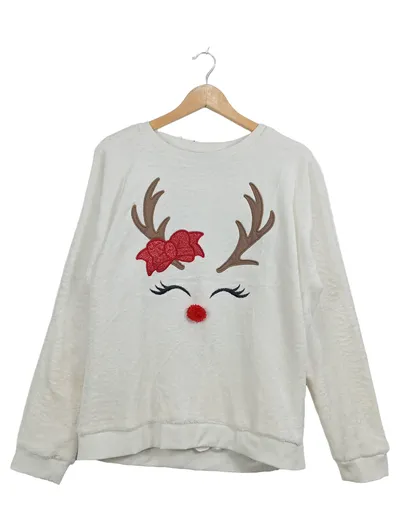 BELOVED Damen Pullover Weihnachten Rentier Motiv Weiß Gr. XL