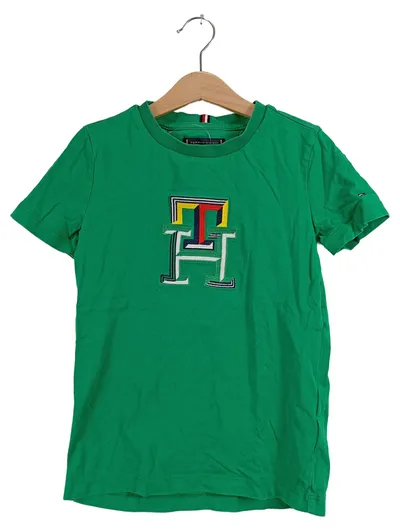Tommy Hilfiger Kinder T-Shirt Gr. 128 Grün Logo Stickerei Baumwolle
