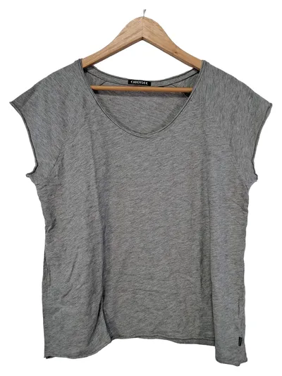 Chiemsee Damen T-Shirt V-Ausschnitt Grau Meliert Gr. M Logo-Print