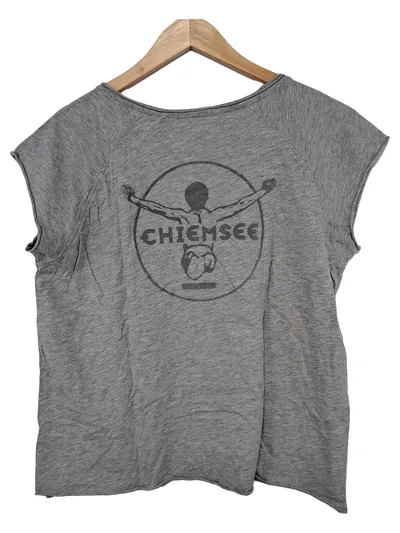 Chiemsee Damen T-Shirt V-Ausschnitt Grau Meliert Gr. M Logo-Print