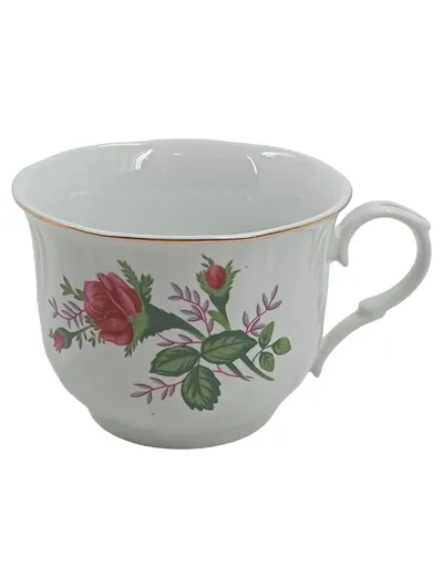 Domestic Victorian Rose Porzellan Tasse Weiß Rosenmuster Goldrand 250ml