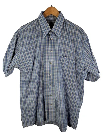 Hatico Herren Kurzarm Hemd Gr. 38 kariert blau Baumwolle Freizeithemd