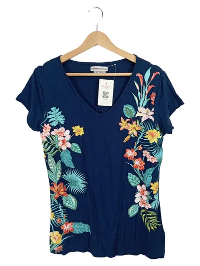 Atlas For Women Damen T-Shirt Blumenmuster Blau Gr. 36-38 S Tropical
