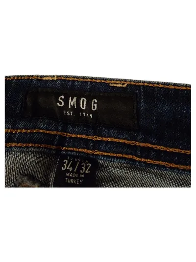 Smog Destroyed Jeans Herren W34 L32 Blau Used Look Distressed