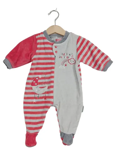 Absorba Baby Strampler Einteiler Gr. 3 Monate 62 Rosa Grau Gestreift
