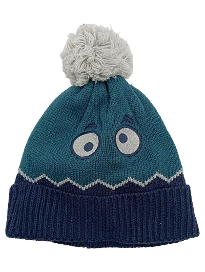 Vertbaudet Kinder Mütze Bommel Monster-Augen Petrol Blau Strick