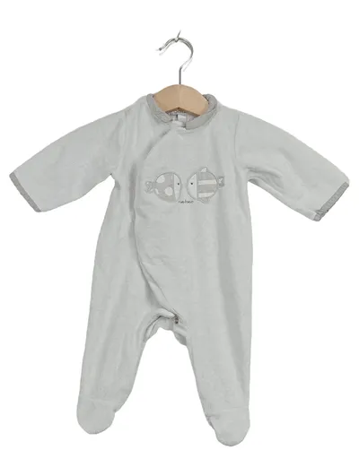 Obaïbi Baby Strampler Einteiler Gr. 53/56 Grau Fisch Motiv Nicki
