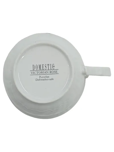 Domestic Victorian Rose Tasse Porzellan Weiß Rosenmuster Goldrand 250ml