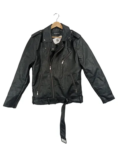 Fahsyee Damen Kunstleder Bikerjacke Schwarz Gr. S Motorrad Style