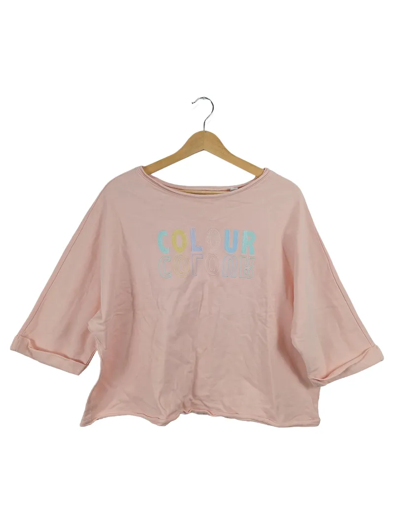 Essentials Damen Oversized Shirt Pullover Rosa Schriftzug Gr. 40/42 Baumwolle 1