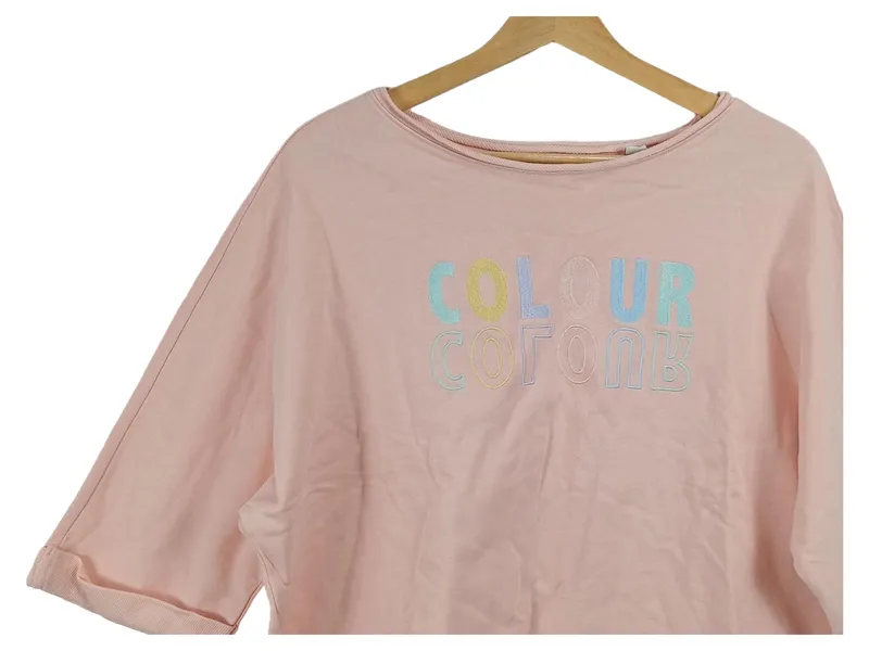 Essentials Damen Oversized Shirt Pullover Rosa Schriftzug Gr. 40/42 Baumwolle 2