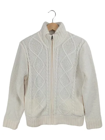 Atlas For Women Strickjacke Damen Gr. 36-38 Weiß Zopfmuster Reißverschluss