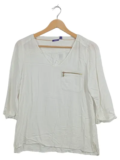 Mexx Bluse Damen 3/4-Arm Baumwolle Weiß Gr. 34 XS Casual Uni Reißverschluss