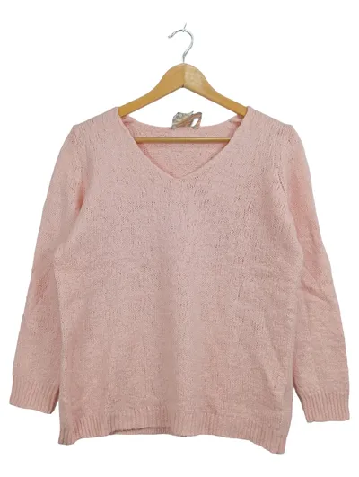 ANNI FOR FRIENDS Damen Pullover V-Ausschnitt Rosa Gr. 44 XXL Strick