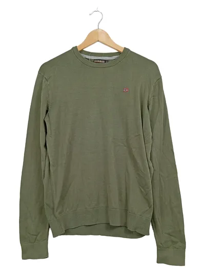Napapijri Herren Pullover Gr. M Oliv Baumwolle Strickpullover Logo