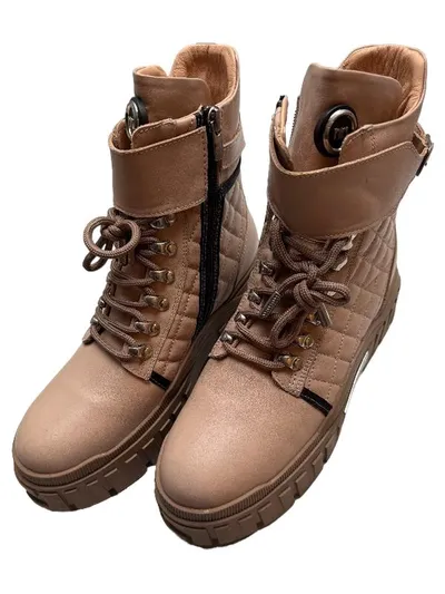 Nila & Nila Damen Schnürstiefel Plateau Stiefel Beige Gr. 50