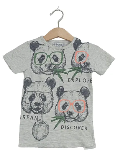 Dirkje Kinder T-Shirt Gr. 92 Grau Panda-Motiv Kurzarm Jungen