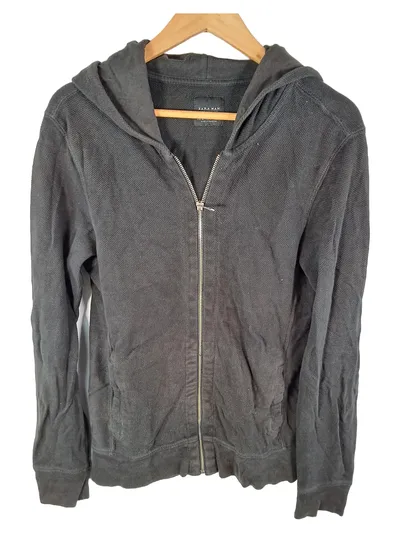 Zara Man Sweatjacke Herren Gr. M Grau Kapuze Reißverschluss Basic