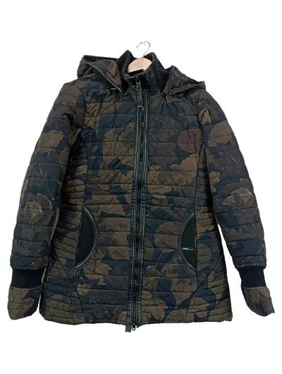 Khujo Damen Steppjacke Blumenmuster Oliv Gr. M Kapuze Outdoor