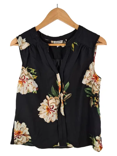 Pigalle Damen Bluse Blumenmuster Schwarz Gr. 38 ärmellos Sommer