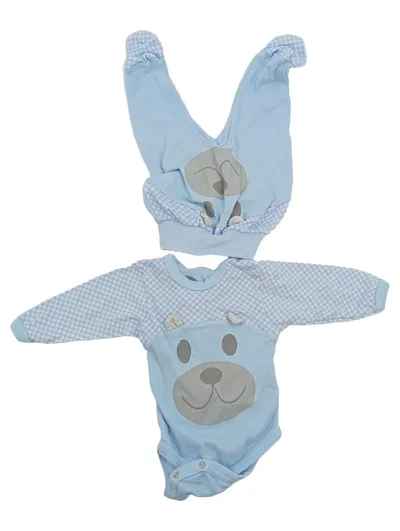 TupTam Baby Set Body + Mütze Bärenmotiv Gr. 68 Blau Kariert 100% Baumwolle