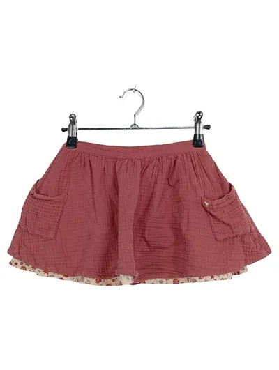 Vertbaudet Mädchen Minirock Gr. 128 Rosa Baumwolle Musselin Taschen