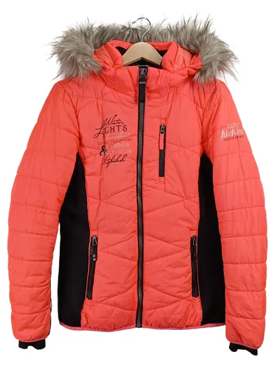SOCCX Damen Winterjacke Outdoorjacke Gr. 38 Orange Kapuze Fellbesatz