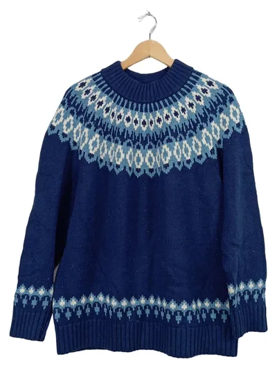 Lands' End Strickpullover Herren Gr. 52/54 Blau Norwegermuster Fair Isle