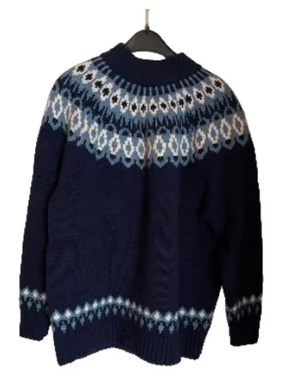 Lands' End Strickpullover Herren Gr. 52/54 Blau Norwegermuster Fair Isle