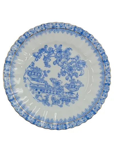Tuppack Essteller China Blau Weiß Goldrand Tiefenfurt Vintage 17cm