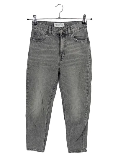 Pull&Bear Mom Jeans Damen Gr. 34 XS Grau High Waist Baumwolle