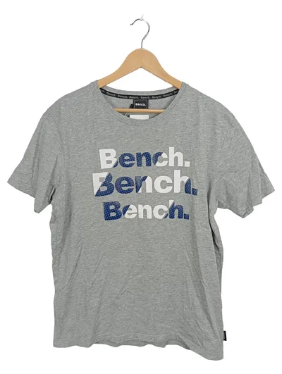 Bench. Herren T-Shirt Gr. XS Grau Logo Print Kurzarm Baumwolle