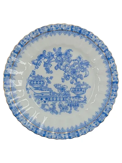 Tuppack Porzellan Essteller China Blau Weiß Goldrand Tiefenfurt 17cm Vintage