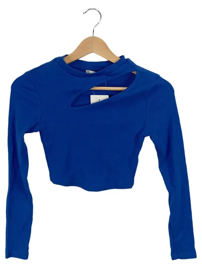 Pigalle Damen Langarmshirt Crop Top Cut-Out Blau Gr. XS Neu