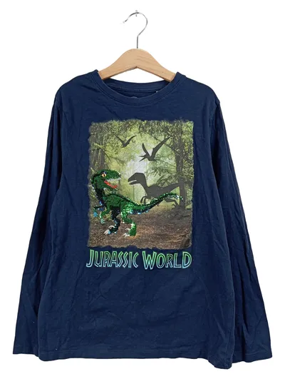 Jurassic World Langarmshirt Kinder Gr. 146 Blau Dino Pailletten