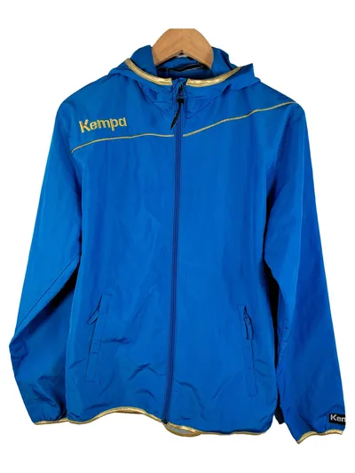Kempa Trainingsjacke Kinder Gr. 164 Blau Gold Kapuze Windbreaker