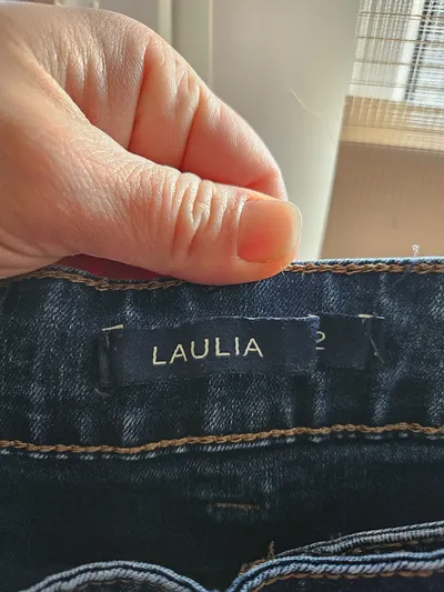 Laulia Damen Jeans Tapered Fit Gr. 42 Blau Knopfleiste Used-Look
