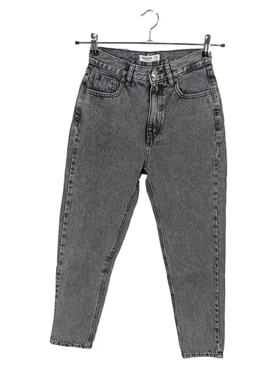 Pull&Bear Mom Jeans Damen Gr. 34 Grau High Waist Baumwolle