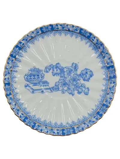 Tuppack Untertasse China Blau Porzellan Blumenmuster Goldrand 14 cm
