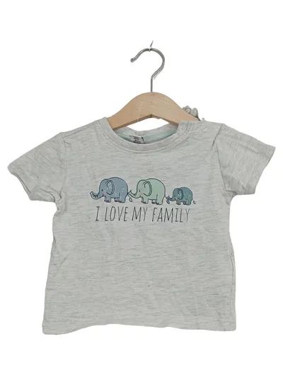 dopodopo Baby T-Shirt Gr. 74 Grau Elefanten Motiv Kurzarm 6-9 Monate