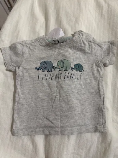 dopodopo Baby T-Shirt Gr. 74 Grau Elefanten Motiv Kurzarm 6-9 Monate