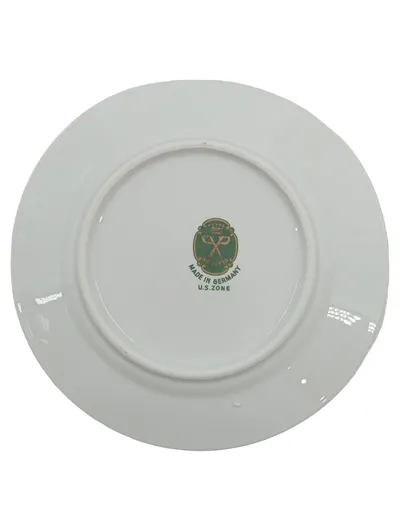 Bavaria Porzellan Teller Blumenmuster blauer Rand Made in Germany US Zone