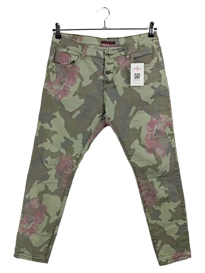 PLACE DU JOUR Damen Stoffhose Gr. 40 Camouflage Blumen Muster Grün