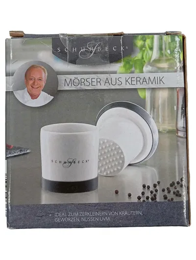 Mörser aus Keramik mit Stößel weiß modern Kräuter Gewürze 9,5cm