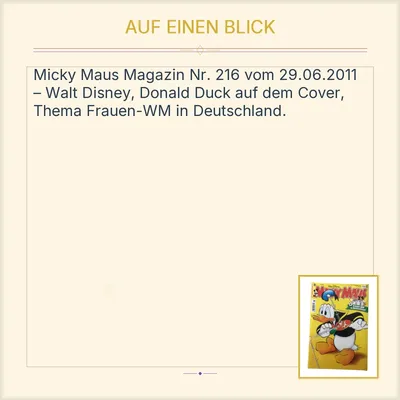 Micky Maus Magazin Nr. 26/2011 Walt Disney Frauen-WM Deutschland