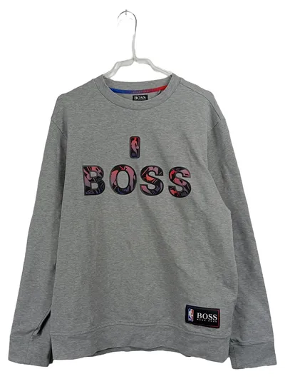 BOSS x NBA Sweatshirt Herren Gr. M Grau Logo-Print Pullover Baumwolle