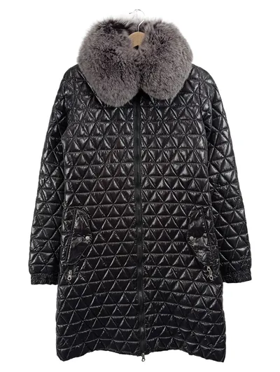 Duvetica Damen Steppmantel Gr. 38 Schwarz Pelzkragen Daunen Luxus