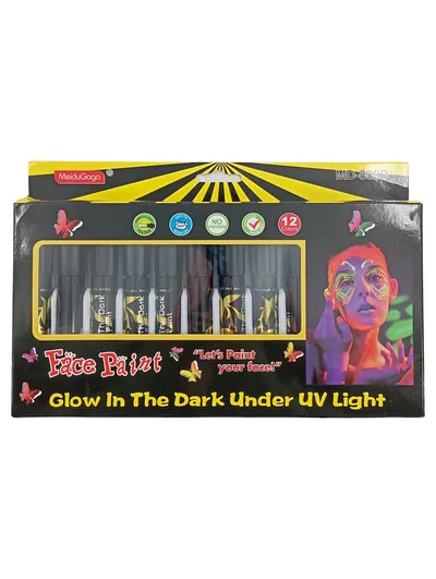 MeiduGaga Schminkset Glow in the Dark UV Leuchtfarbe Gesicht 12 Farben